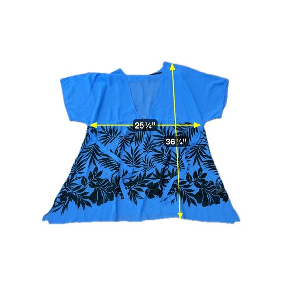 Jessica London Blue Sheer Tunic Top Black Floral Print Deep V Neck Size 24W - Picture 7 of 11